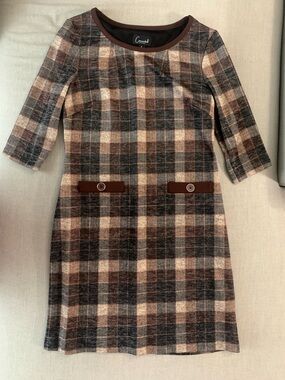 Connected apparel Brown and Black Plaid dress